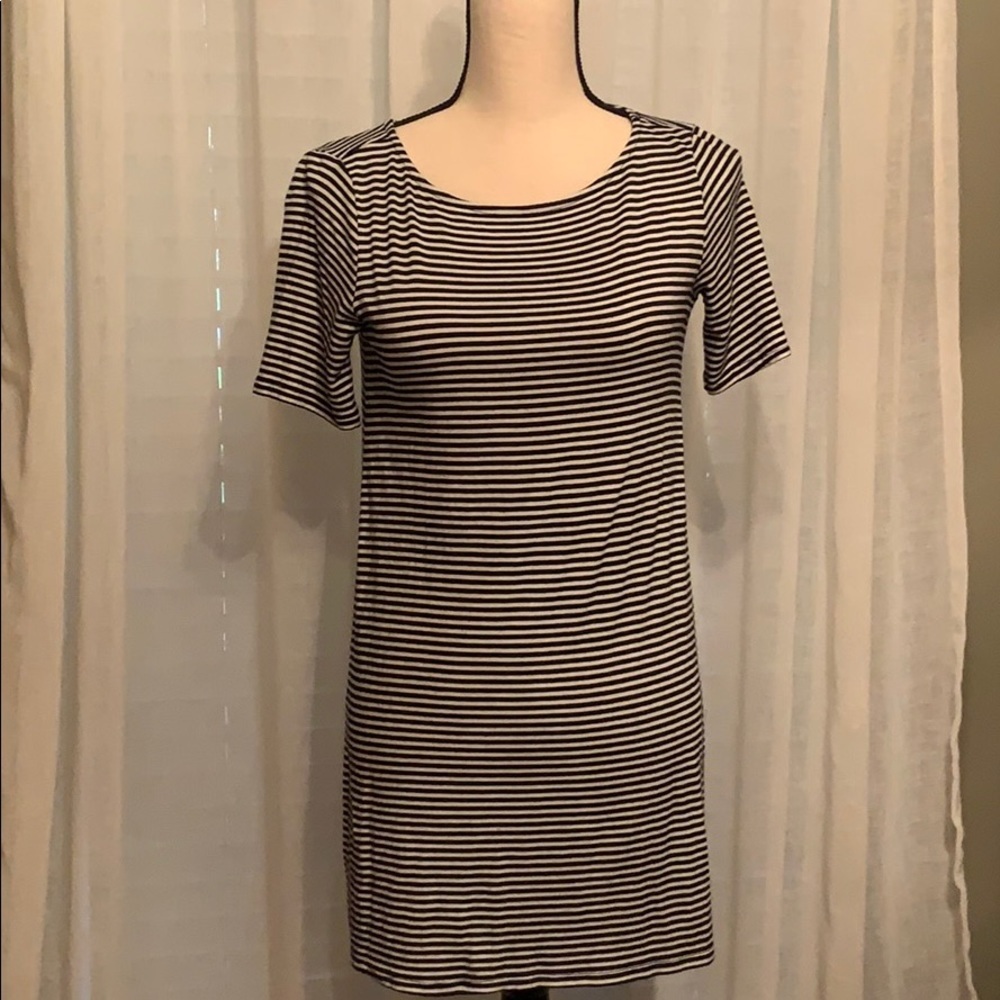 63. Navy and Cream Striped Mini Dress